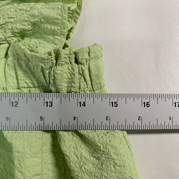 THML M Ruffle Smocked Babydoll Lime Green Seersucker Textured Dress Midi - Picture 6 of 8